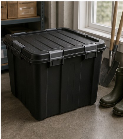 Preparedness storage bins and organized supplies